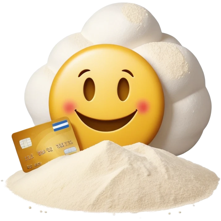 Smiley face with a credit card and pile of flours emoji