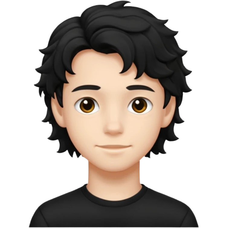 Menino de 15 anos de cabelo ondulado preto roupa preta  emoji