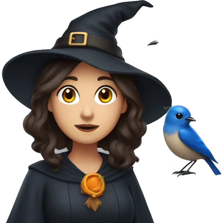 Brunette Witch and a bluebird  emoji