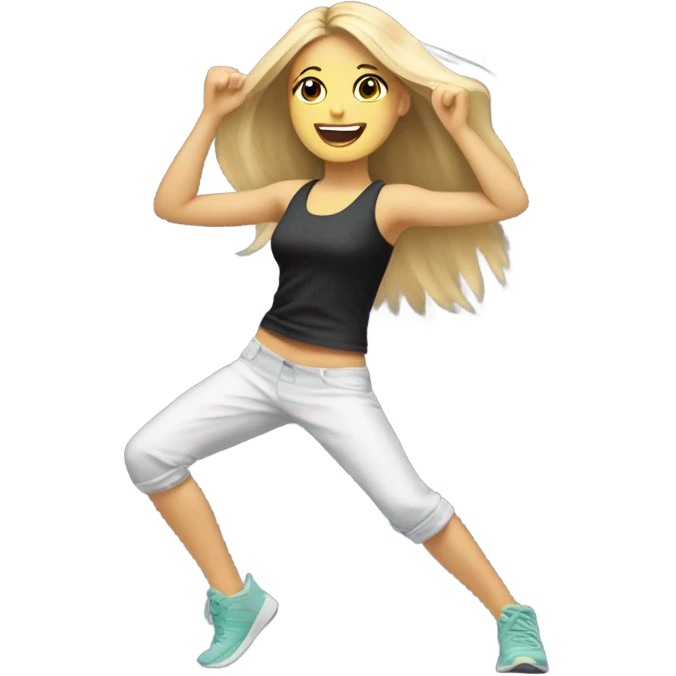 Blond Girl with long straight hair dancing Zumba emoji