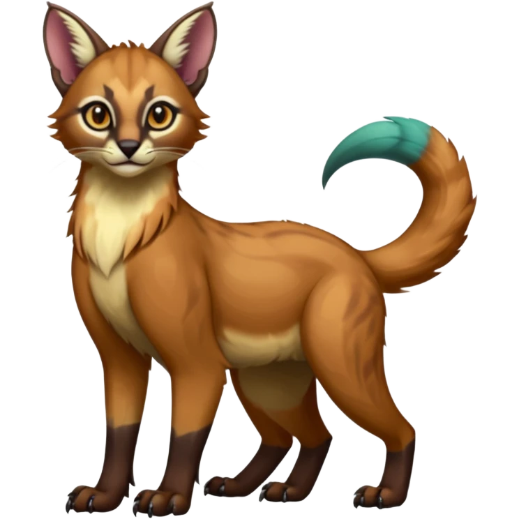 Colorful dark tropical exotic cute cool beautiful shiny beautiful fantasy-caracal-civet-genet-sergal-vernid-Gryphon-Cacomistle-Trico-oncilla-animal-Fakémon-hybrid-fursona (full body) emoji