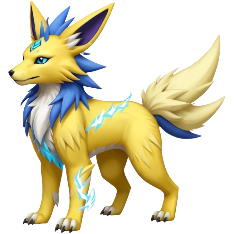 Feral Raikou-Jolteon-Renamon-Zeraora-Vernid-fusion-hybrid-creature, full body  emoji