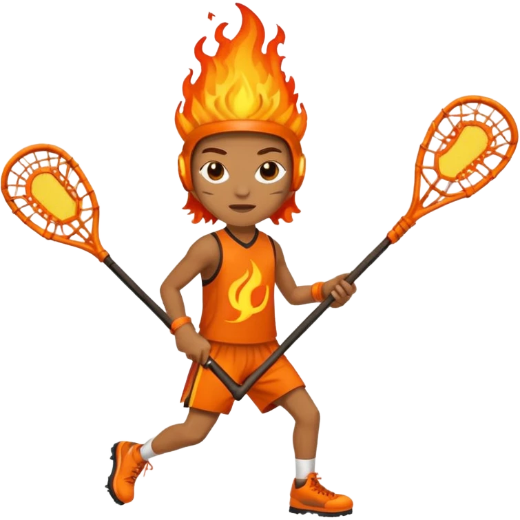 person made of fire holding a lacrosse stick to indicate that the lacrosse athlete is “on fire” emoji