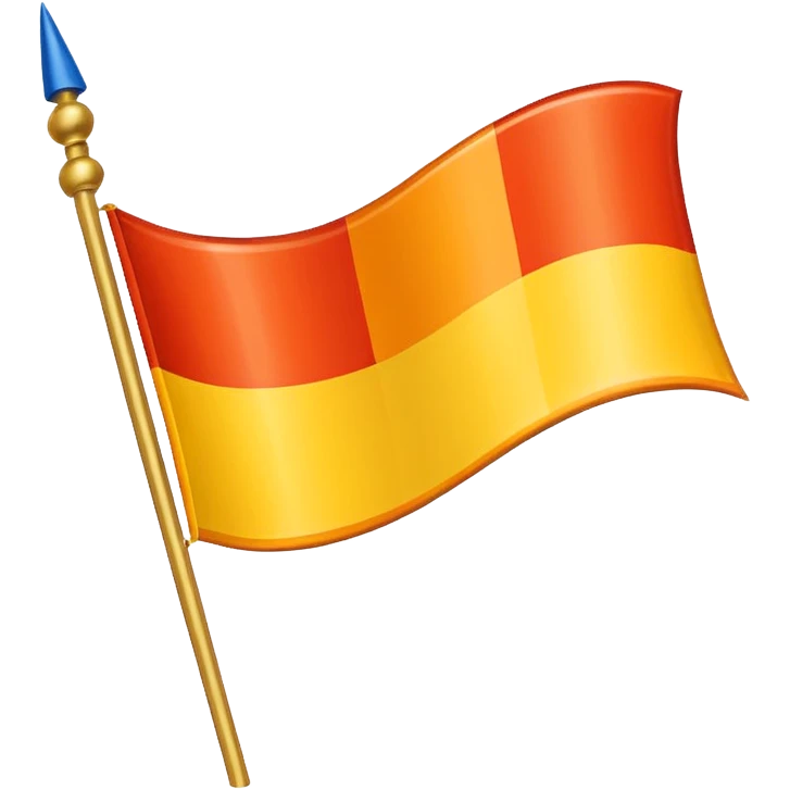 flag of Funland, horizontal tricolor with green top, blue middle, red bottom, two orange diagonal lines from top left to bottom right, one orange diagonal line from top right to bottom left forming an X, yellow circle in the center emoji