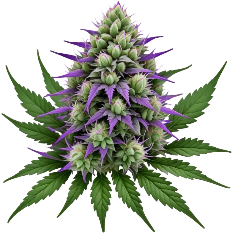 Wedding Crasher cannabis strain with purple buds and crystal trichomes emoji