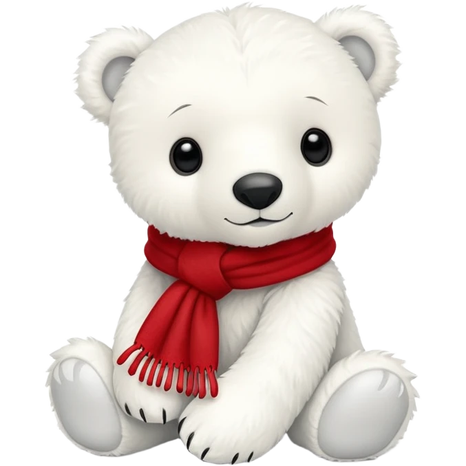 White Jellycat polar bear cub stuffed plush wearing a red scarf emoji