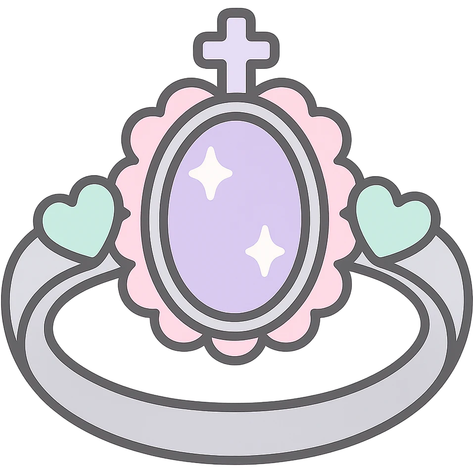 gothic ring in pastel goth style, silver, pastel stone, intricate and cute design emoji