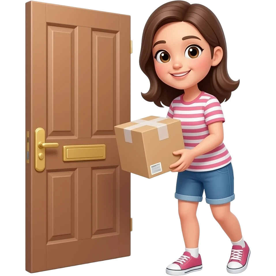pretty girl picking up package at door emoji