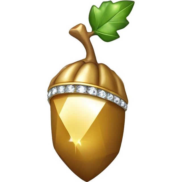 a Diamond Acorn, sparkling cut diamond, with stem of gold emoji