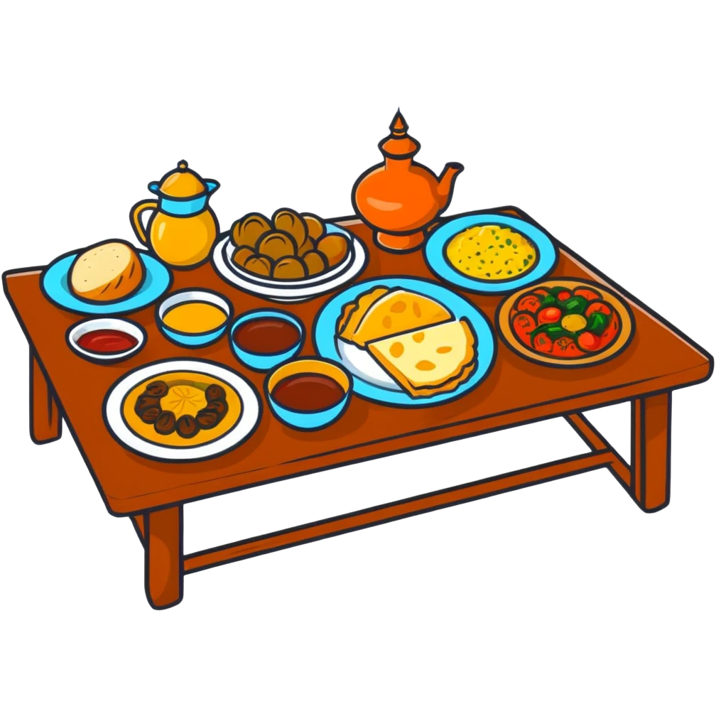 Steaming hot beshbarmak on a traditional dastarkhan, Kazakh feast table emoji