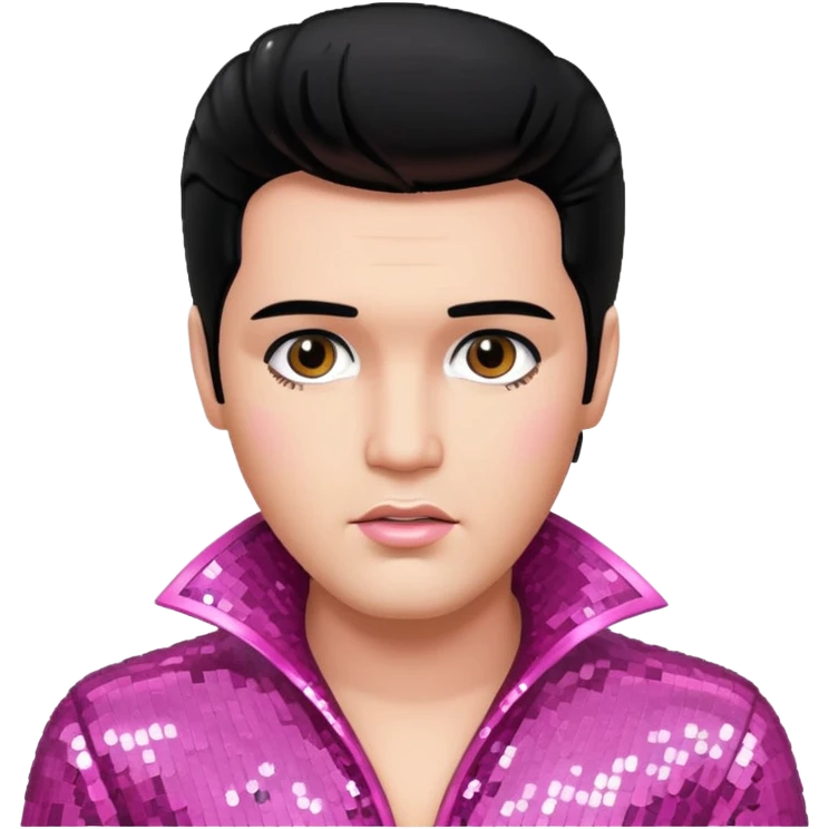 Elvis Presley with black hair, pink sequin outfit emoji