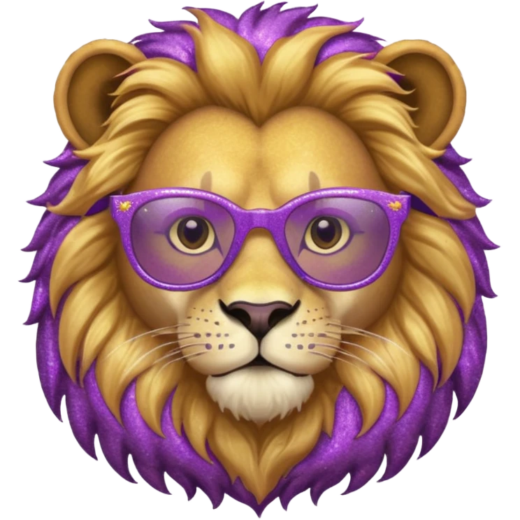 Leão adulto com oculos roxo com glitter emoji