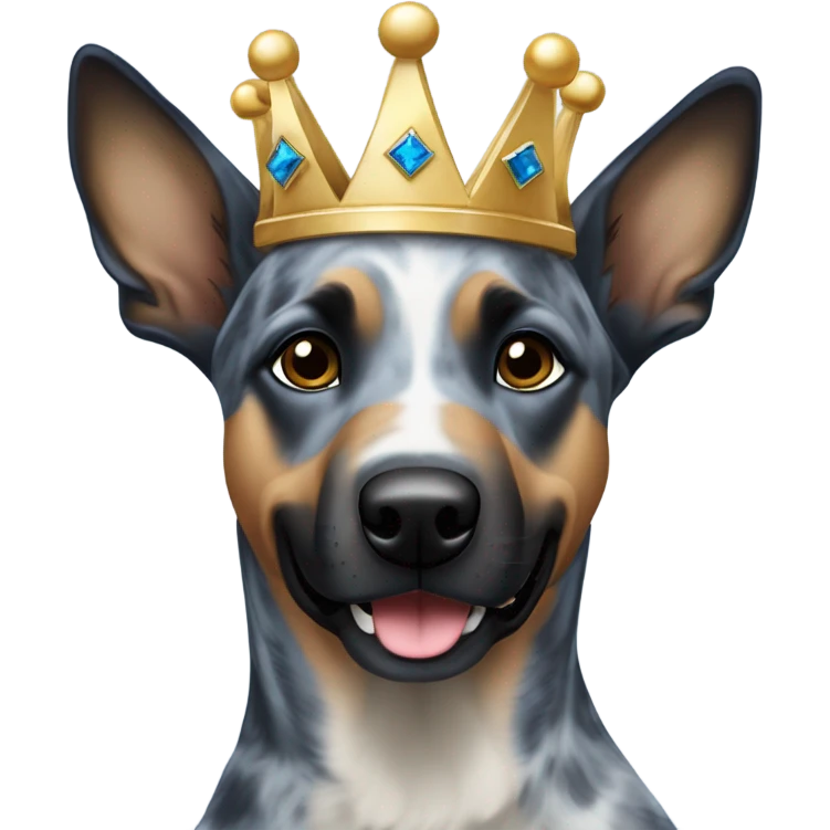A malinois dark blue merle color with a crown on his head emoji