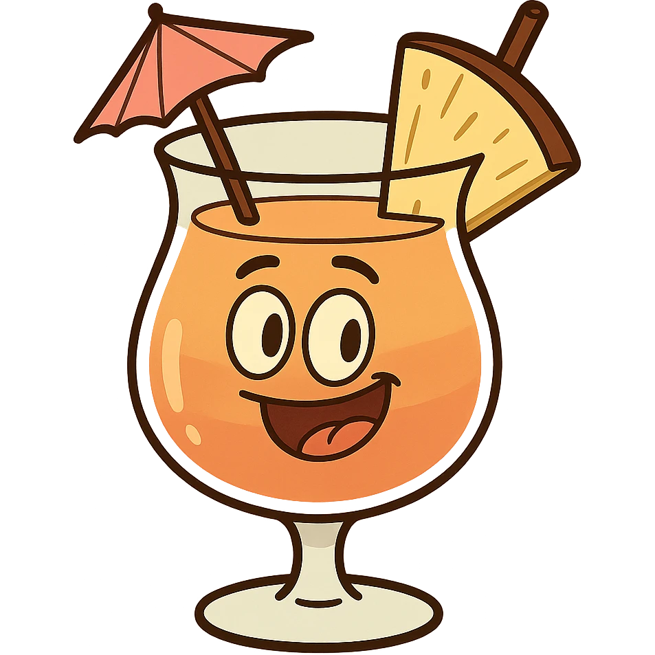 tropical cocktail with an umbrella and pineapple slice, playful and bright, cartoon style emoji