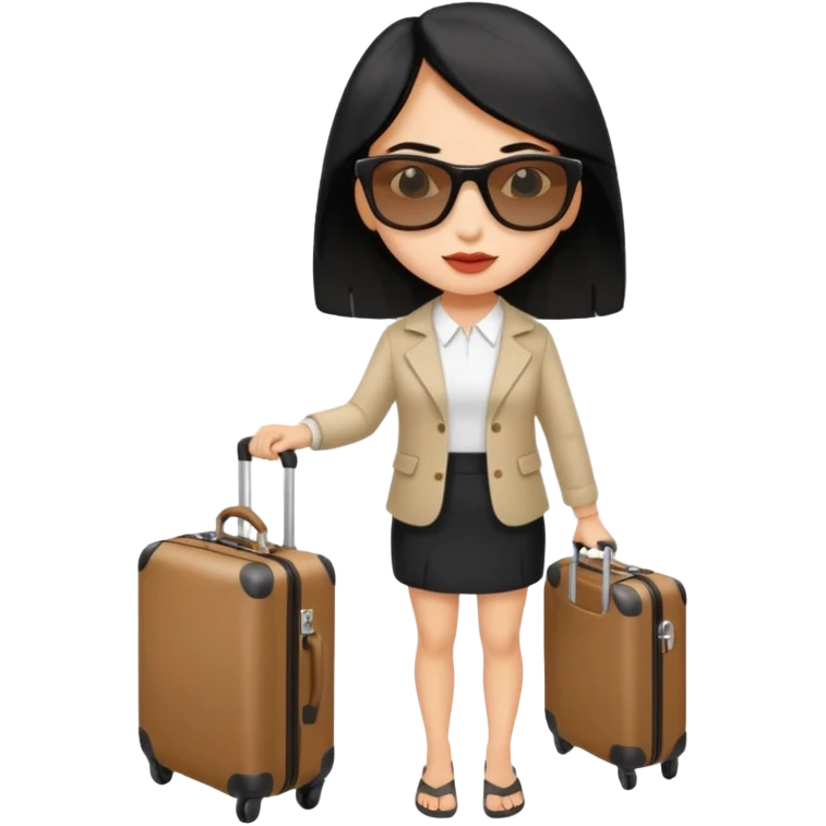 mujer viajando un equipaje de mano con el cabello negro  emoji