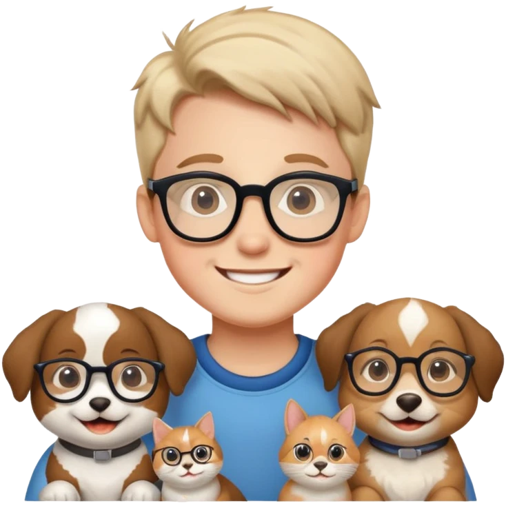 happy boy with glasses and pets emoji
