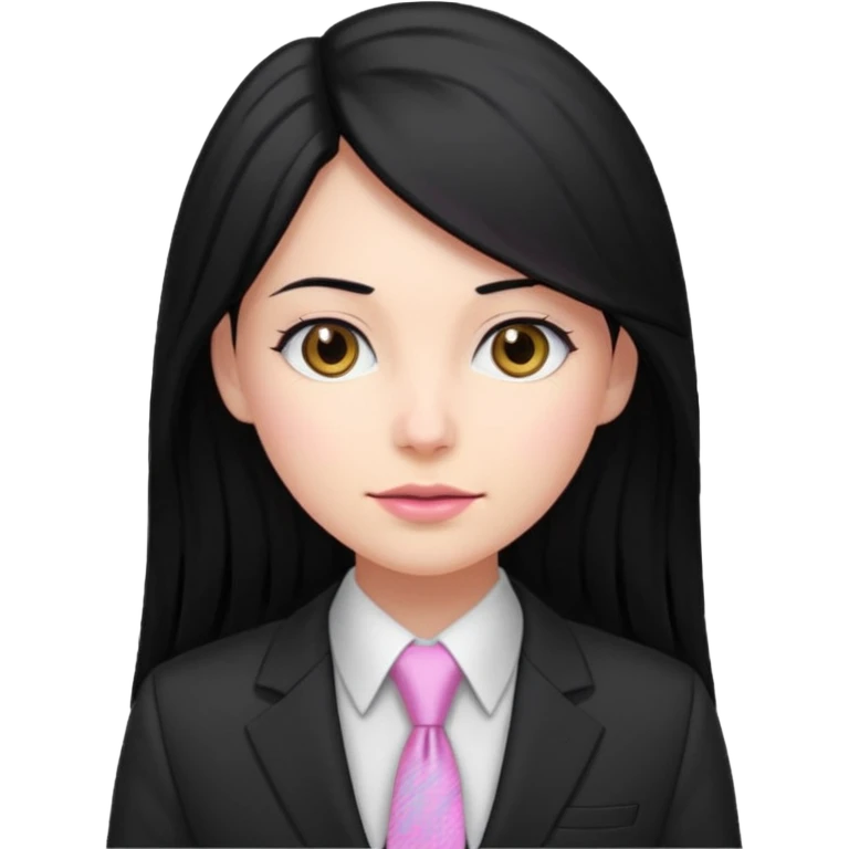 female boss in suit, long black hair, pink tie emoji