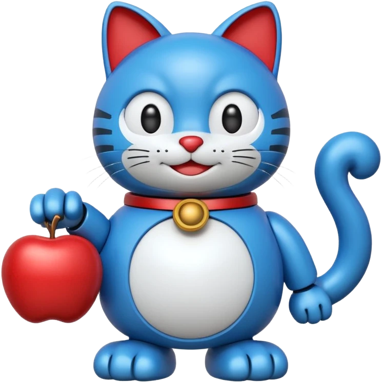 Doraemon character, blue robotic cat with a red nose and bell, apple emoji style emoji
