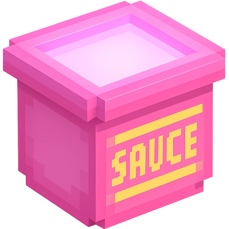 сделай соус из фастфуда розовый светящийся с надписью sauce, no background  emoji