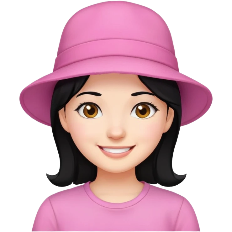 girl with black hair, wear hat, smile, pink shirt emoji