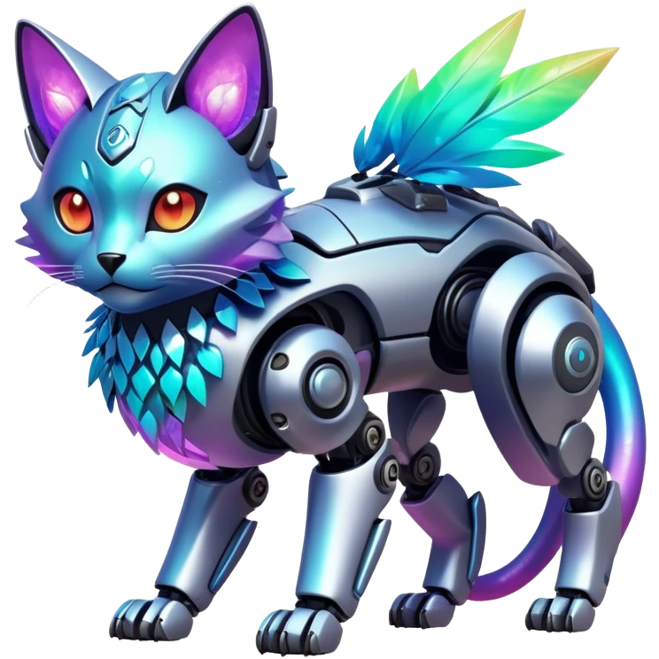  exotic tropical nebula-gradient iridescent cyber-Protogen-Fakémon-Pokémon-Vernid-robot-feline-creature emoji