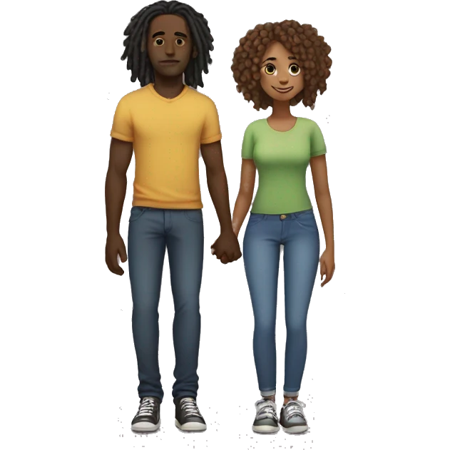 Black guy with dreads and girl with curly hair holding hands emoji