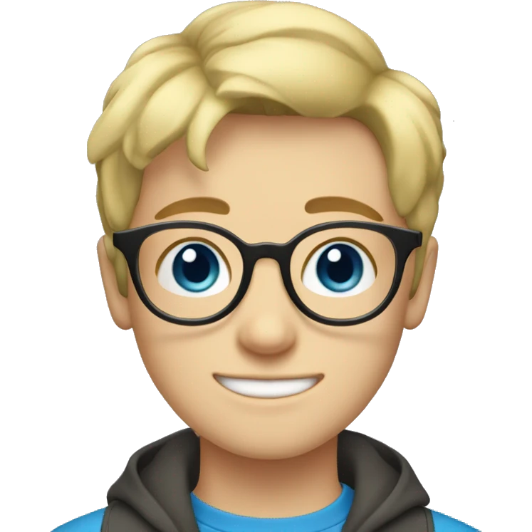 Blonde teen boy with medium short middle parted hair,blue eyes, round Glasses emoji