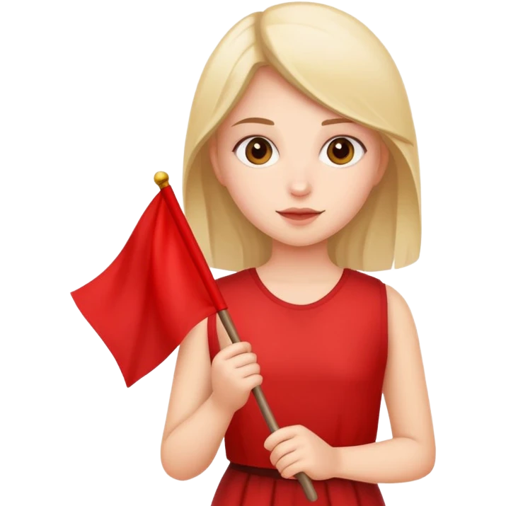 girl holding a red flag emoji