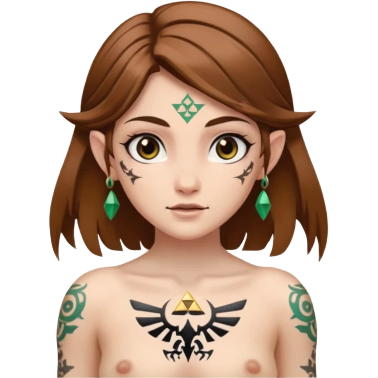 Hyrule legend of Zelda girl Brown hair brown eyesz white skin, naked with tattoos emoji