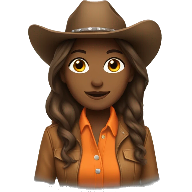 cowgirl straight brown hair, orange burn coat emoji