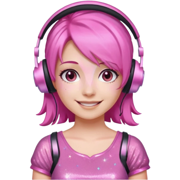 glitter pink gamer girl happy pink hair emoji