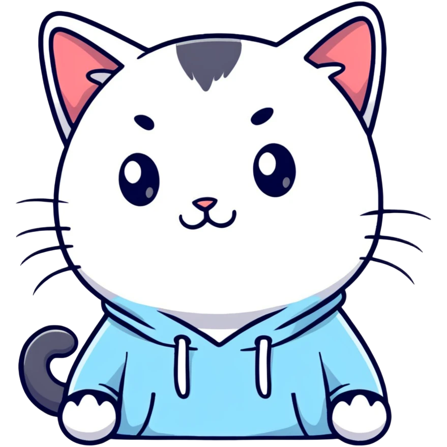 black and white cat wearing light blue sweatshirt emoji