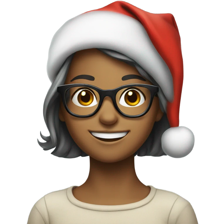 smiling girl with glasses in a Christmas hat emoji
