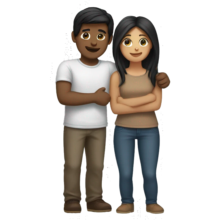couple hug, boy black hair, girl brown hair emoji