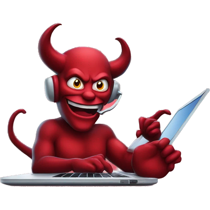 devil on the phone, in front of a laptop emoji