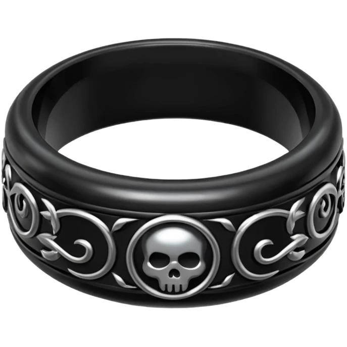 iOS emoji, minimal dark fantasy ring, black metal, flat emoji