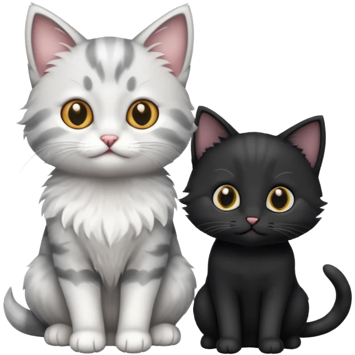 White and grey kitten and black cat emoji