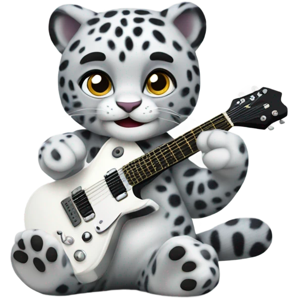 Snow leopard playing a black guitar emoji