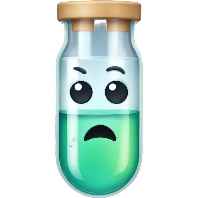 A test tube, crying in a bad mood emoji