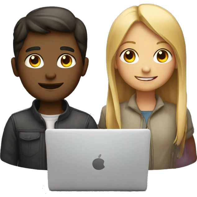 Girl and boy laptop with light above head emoji