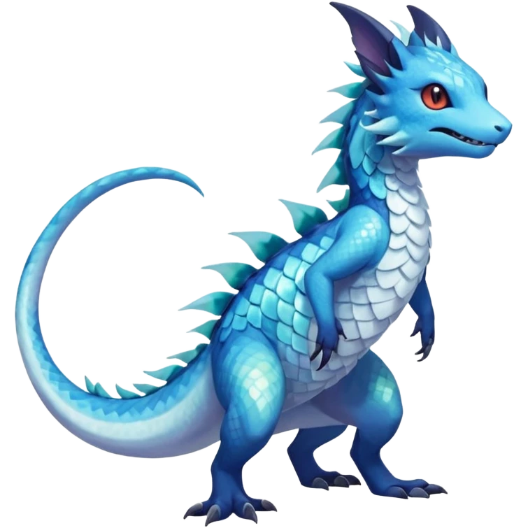 Anthropomorphic Scaley Shiny White Iridescent Colorful Exotic Salandit-Aurorus-Glaceon-Fakémon-hybrid-creature (full body)  emoji