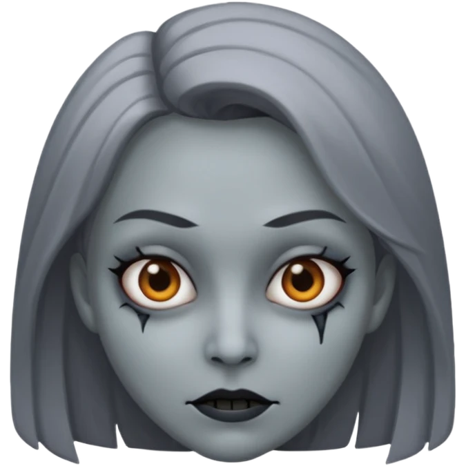 woman with gray skin and a creepy face emoji