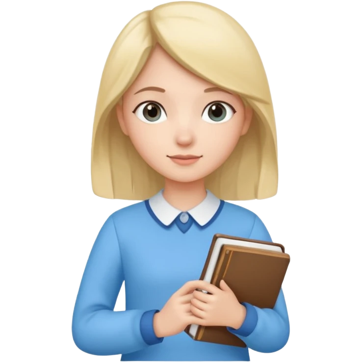 cute girl, glass, smart, Sky-blue colored clothing,
holding a book in one arm and a pen in the other hand.Holding a pen in the right hand as if teaching. emoji