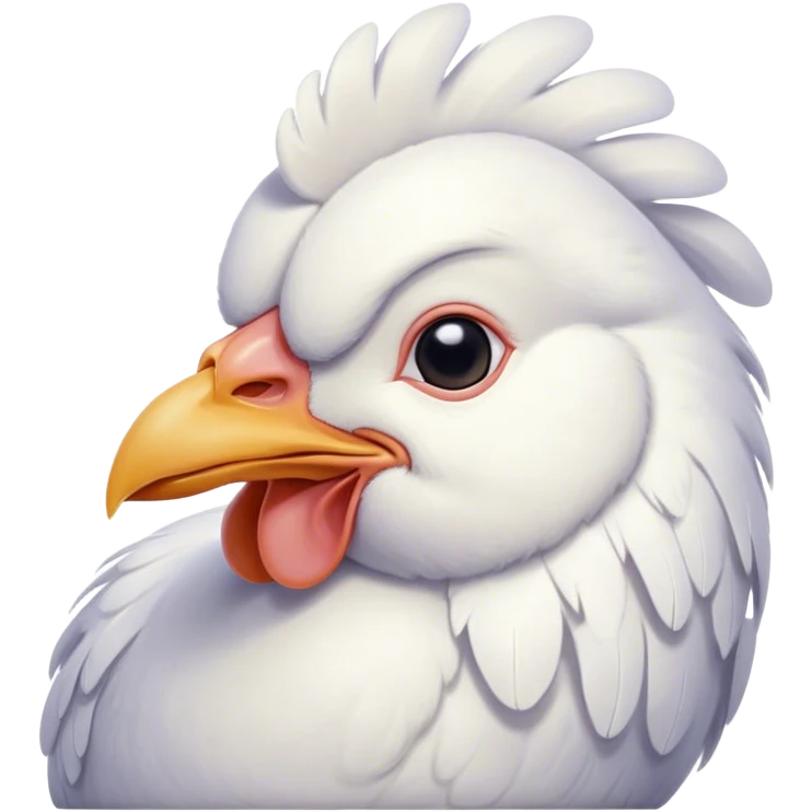 Meme-Worthy Cute Sleeping White Chicken Portrait Emoji, Head resting peacefully with a contented smile, showcasing a delightfully compact build and a luxuriously soft white plumage, eyes shut in a serene, restful nap, Simplified yet hilariously adorable features, highly detailed, glowing with a soft, drowsy light, high shine, relaxed and utterly lovable, stylized with an air of playful laziness, bright and heartwarming, soft glowing outline, capturing the essence of a comically sleepy chicken, so meme-worthy it feels like it could instantly become the next viral sensation of adorable slumber! emoji