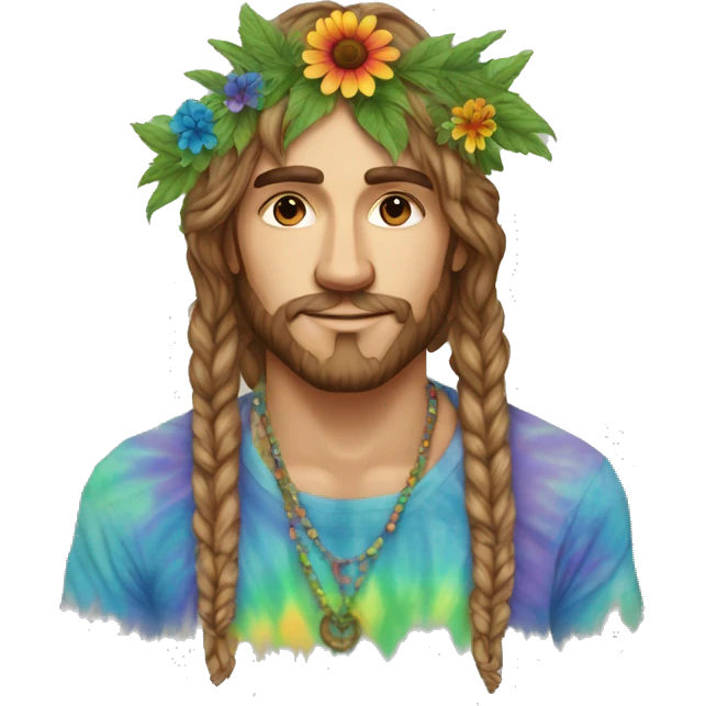 Tie dye hippie person flower crown tattoos hemp leaves emoji
