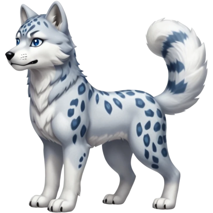 "Schnolf"-"TaniDaReal"-Husky-Snow-leopard-wolf-hybrid-fusion-animal-creature, full body emoji