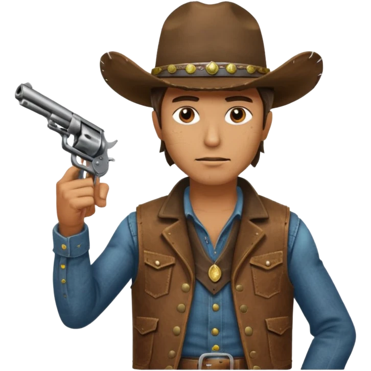 A cowboy pointing his revolver in your face  and saying, "Give me your money." emoji