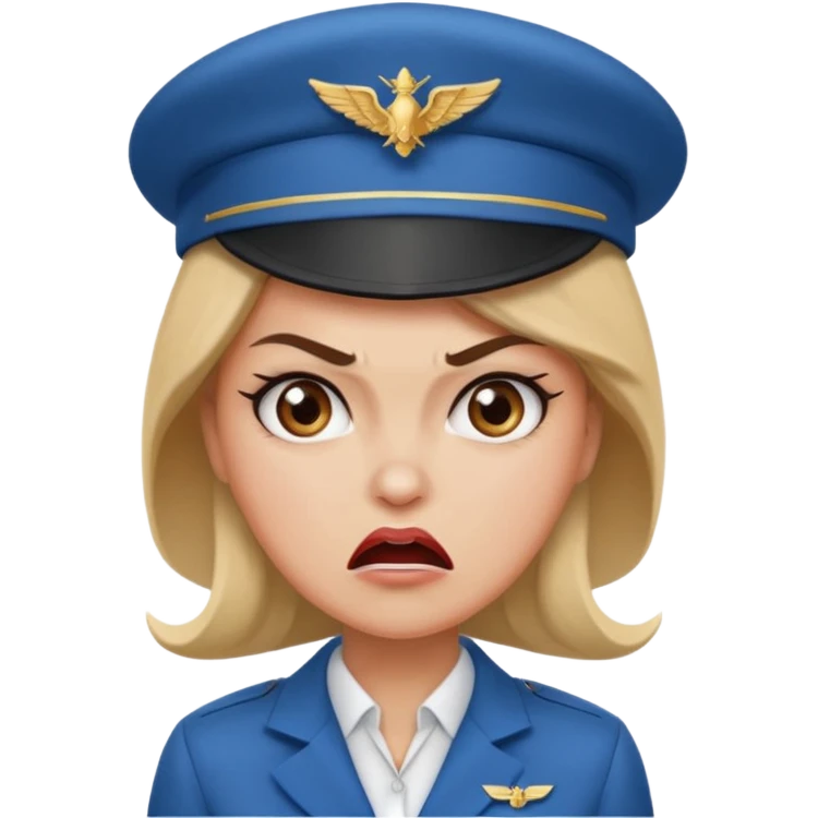 сгенерируй фото женщину с шапкой стюардессы и злая emoji