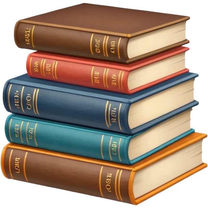 stacked books with icons of literature, history, science, and art emoji