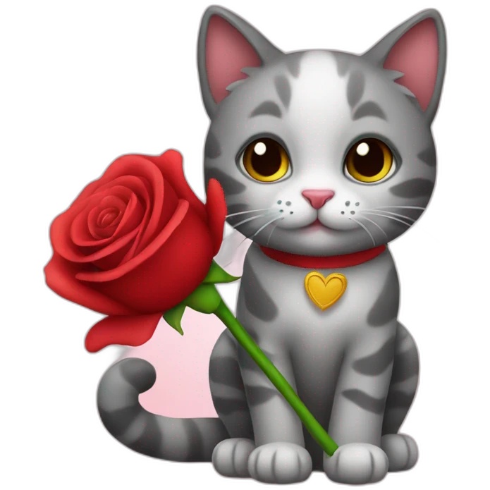 A cute cat holding a rose for valentine's  emoji